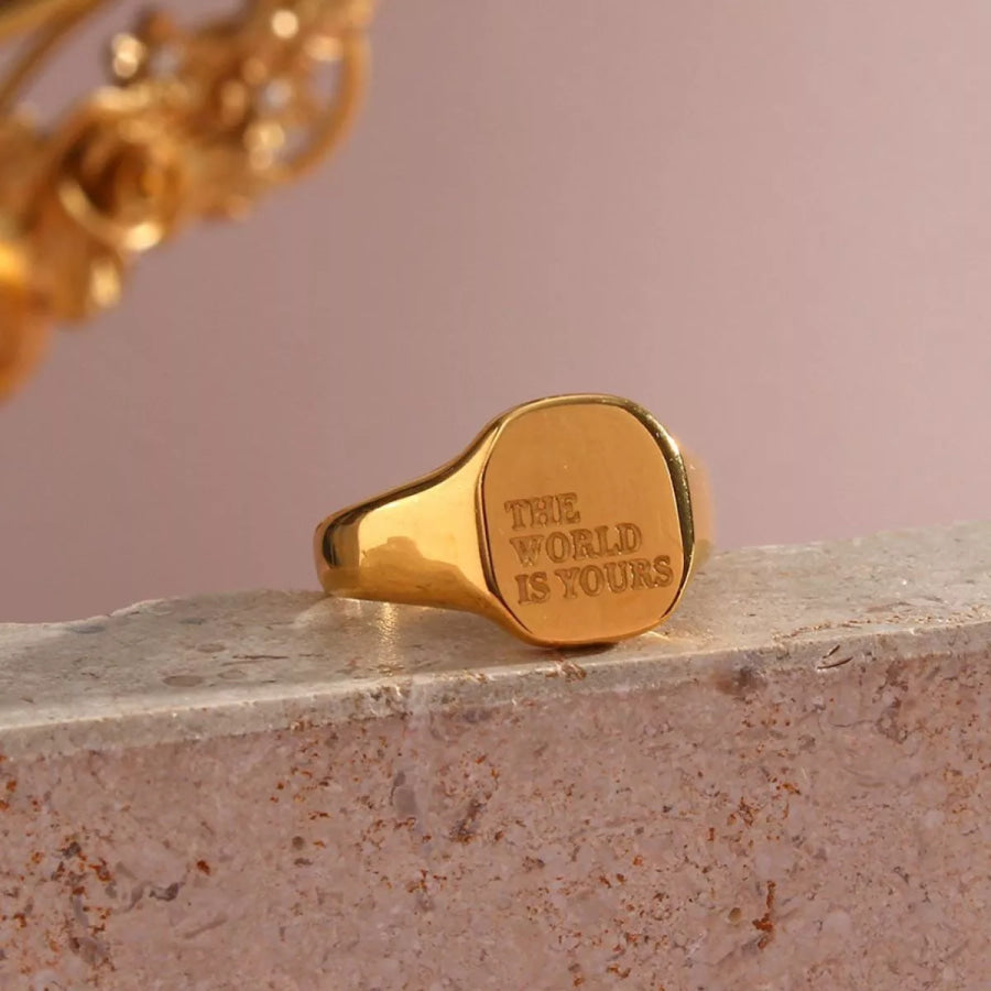 18K Gold-Plated Letter Signet Ring Style C / 6 Apparel and Accessories
