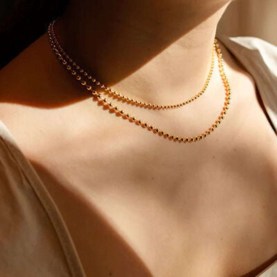 18K Gold-Plated Lobster Closure Bead Necklace Gold / One Size Apparel and Accessories