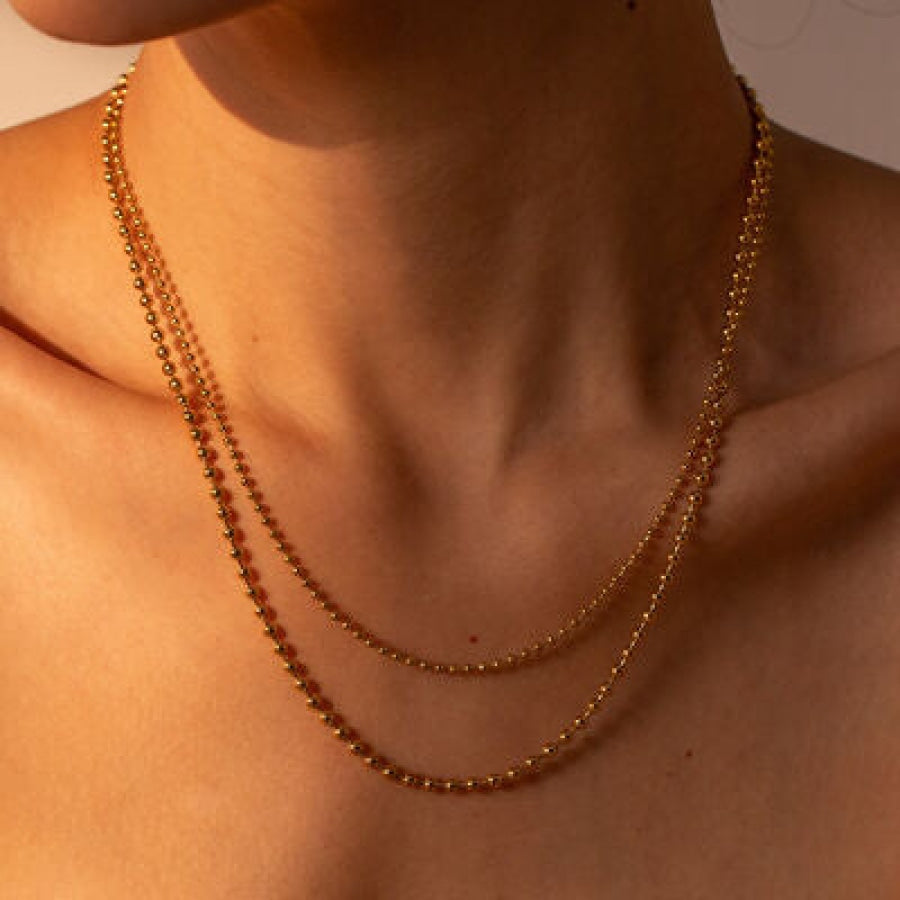 18K Gold-Plated Lobster Closure Bead Necklace Gold / One Size Apparel and Accessories