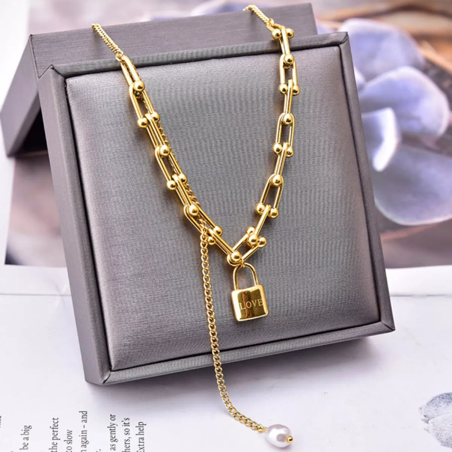 18K Gold-Plated Lock Pendant Necklace Gold / One Size Apparel and Accessories