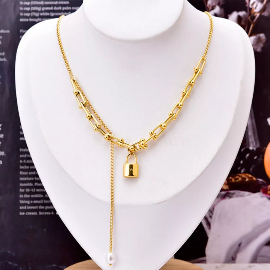 18K Gold-Plated Lock Pendant Necklace Gold / One Size Apparel and Accessories