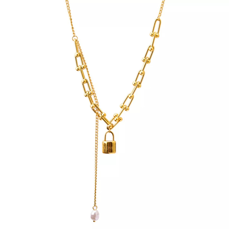 18K Gold-Plated Lock Pendant Necklace Gold / One Size Apparel and Accessories