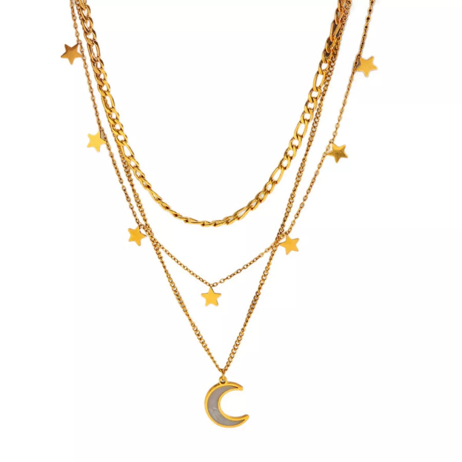 18K Gold-Plated Moon Three-Layered Necklace Gold / One Size Apparel and Accessories