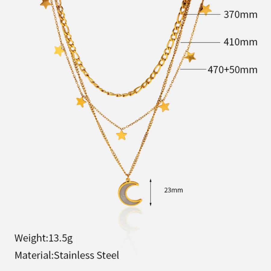 18K Gold-Plated Moon Three-Layered Necklace Gold / One Size Apparel and Accessories