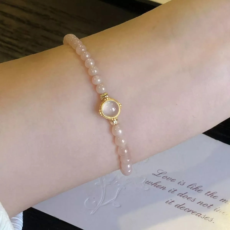 18K Gold-Plated Moonstone Bead Bracelet Blush Pink / One Size Apparel and Accessories