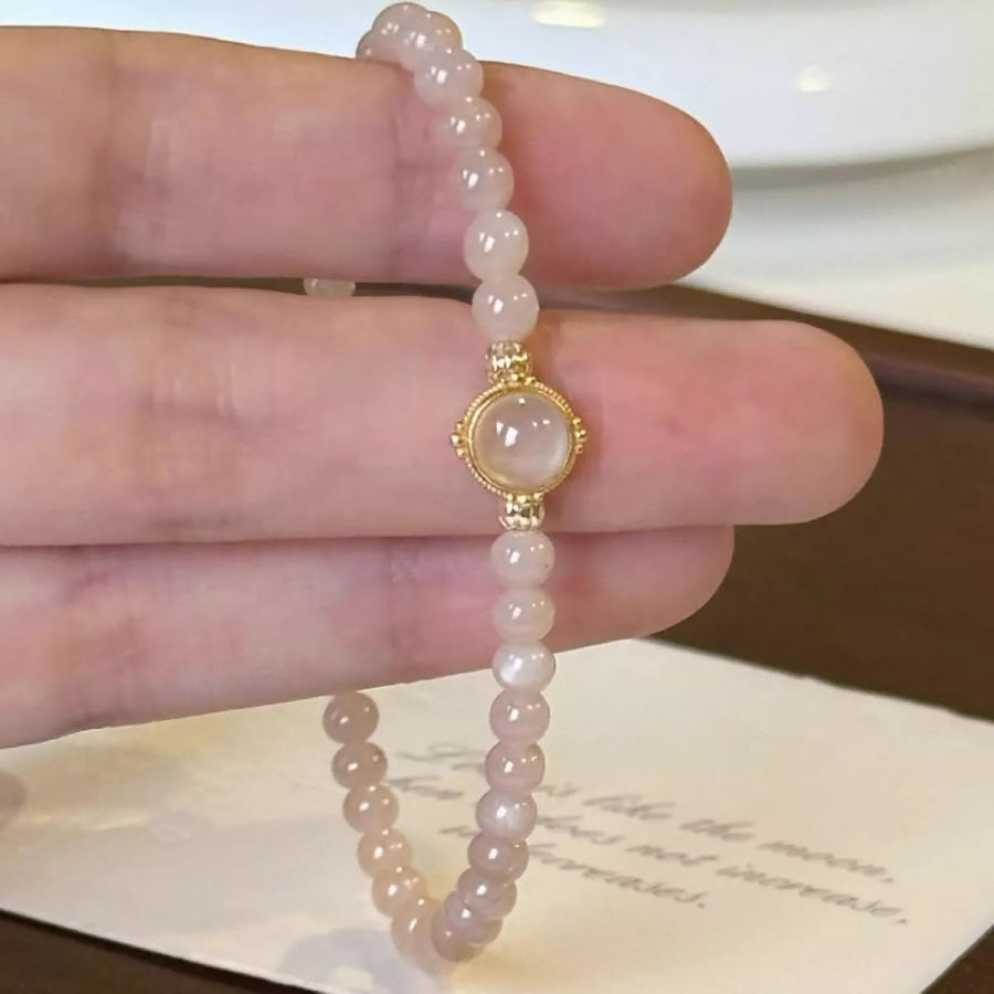18K Gold-Plated Moonstone Bead Bracelet Blush Pink / One Size Apparel and Accessories