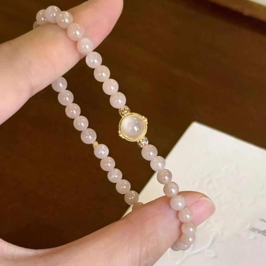 18K Gold-Plated Moonstone Bead Bracelet Blush Pink / One Size Apparel and Accessories