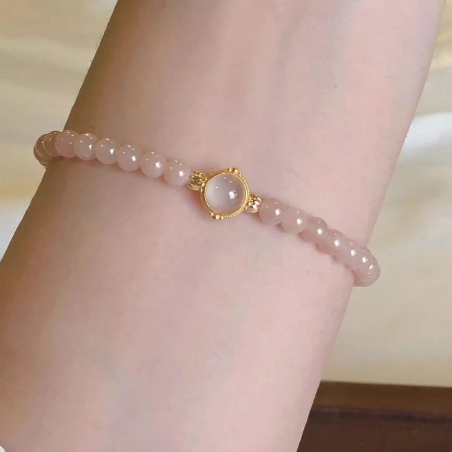 18K Gold-Plated Moonstone Bead Bracelet Blush Pink / One Size Apparel and Accessories