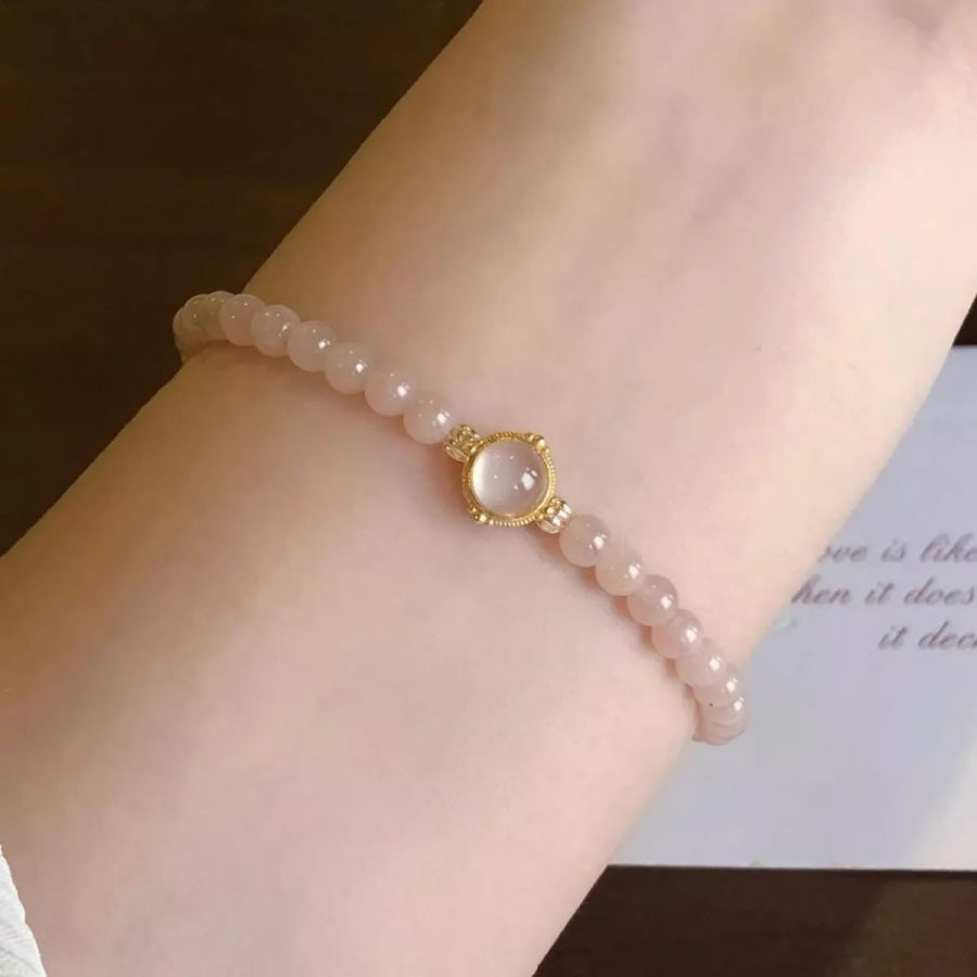 18K Gold-Plated Moonstone Bead Bracelet Blush Pink / One Size Apparel and Accessories