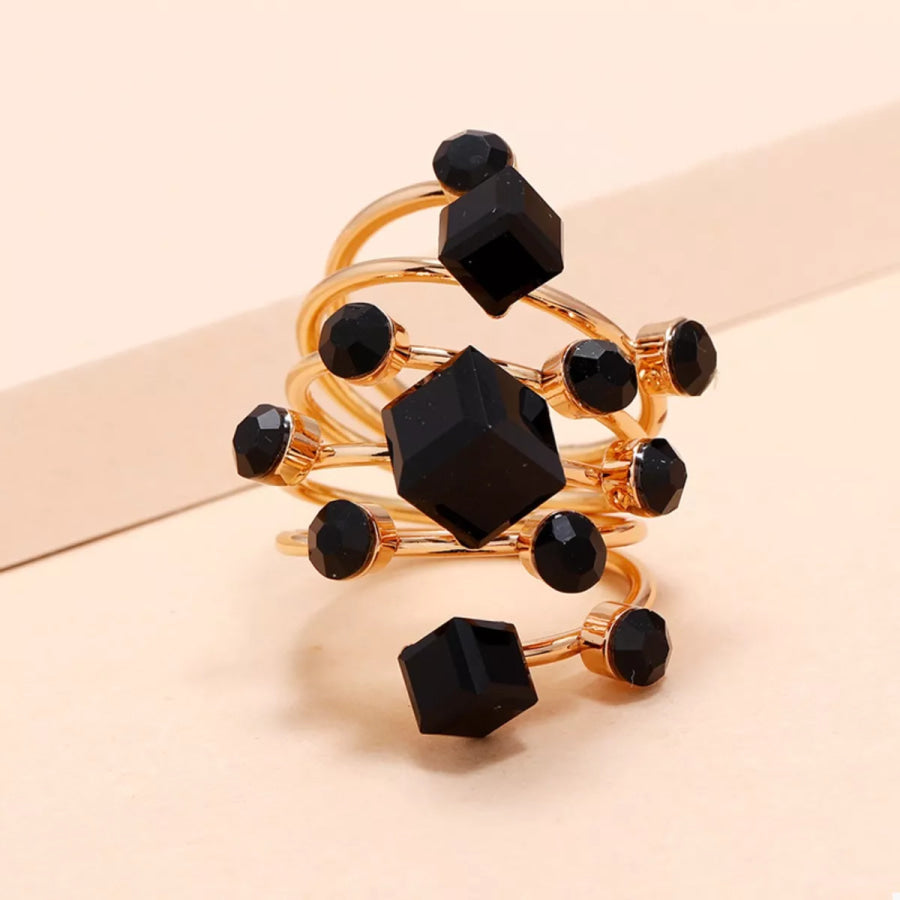 18K Gold-Plated Multi-Layered Ring Black / One Size Apparel and Accessories