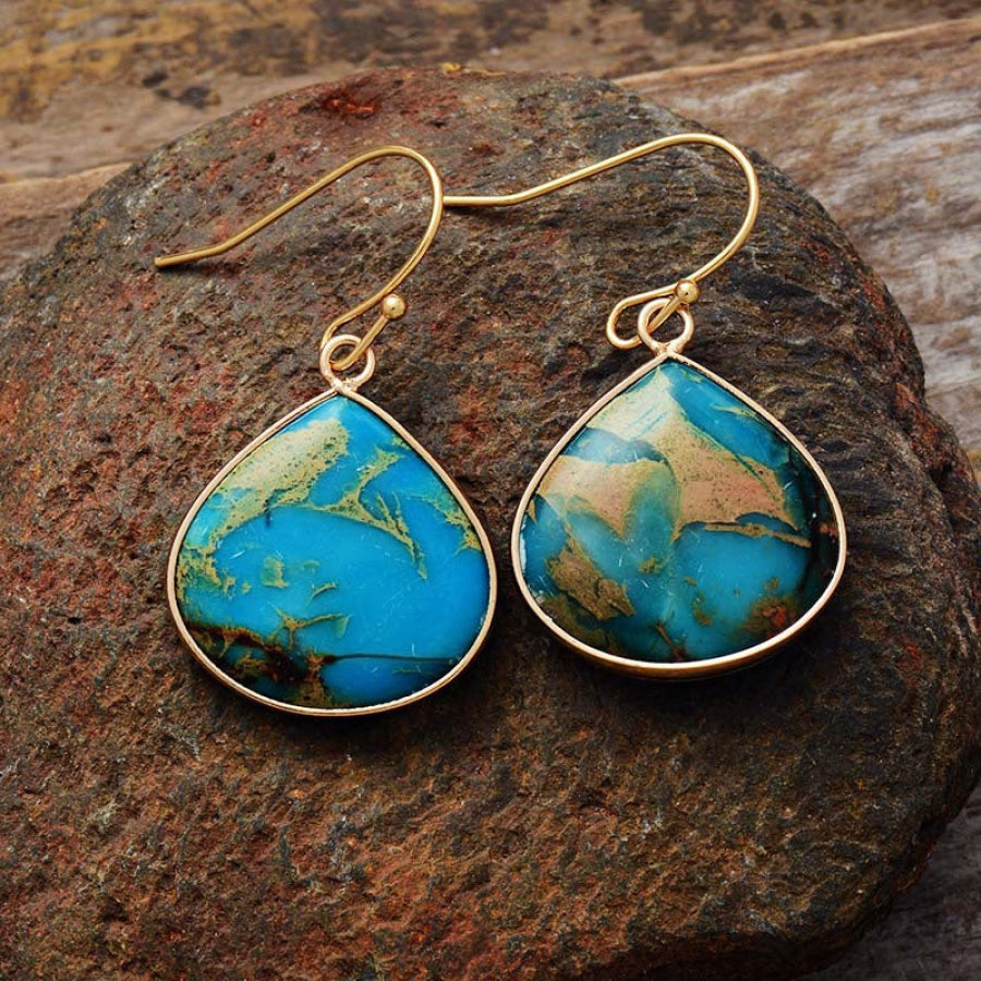 18K Gold-Plated Natural Stone Earrings Sky Blue / One Size Apparel and Accessories