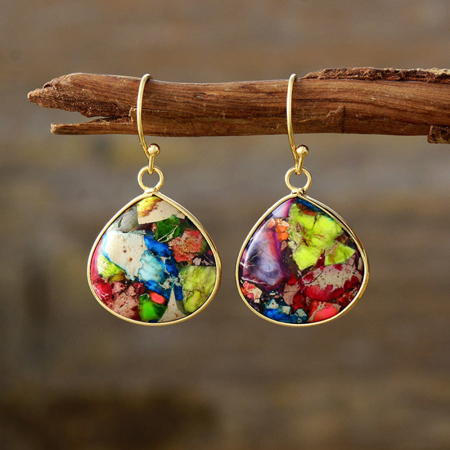 18K Gold-Plated Natural Stone Earrings Lime / One Size Apparel and Accessories