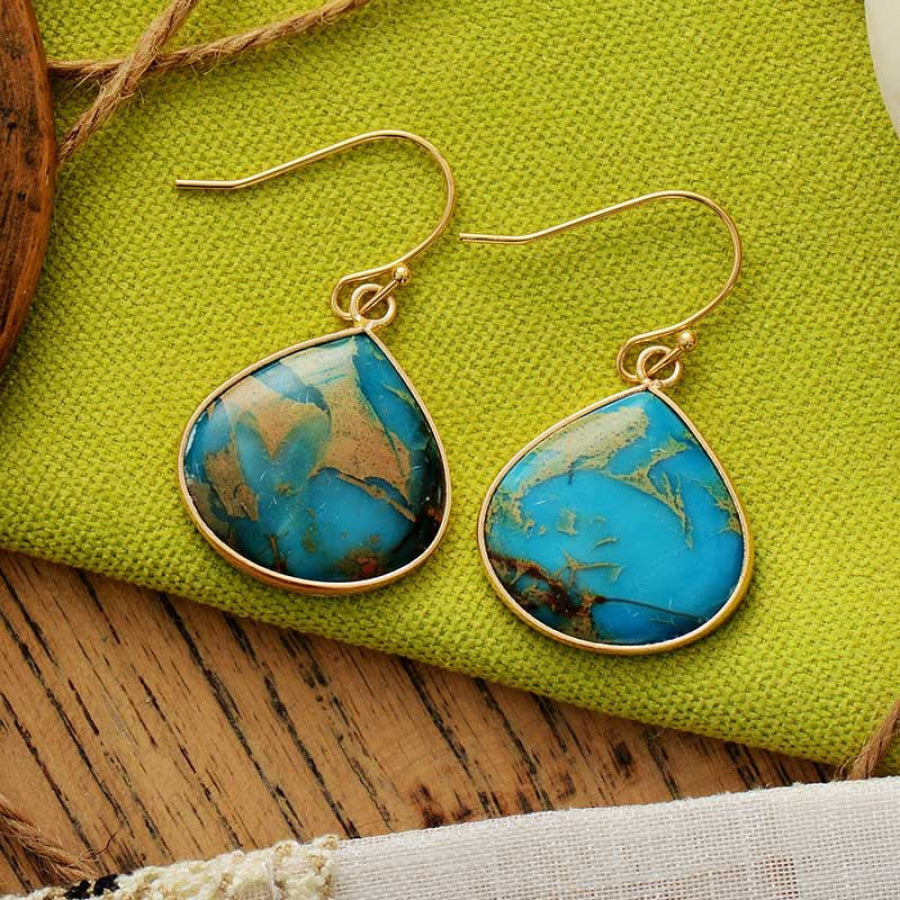 18K Gold-Plated Natural Stone Earrings Sky Blue / One Size Apparel and Accessories