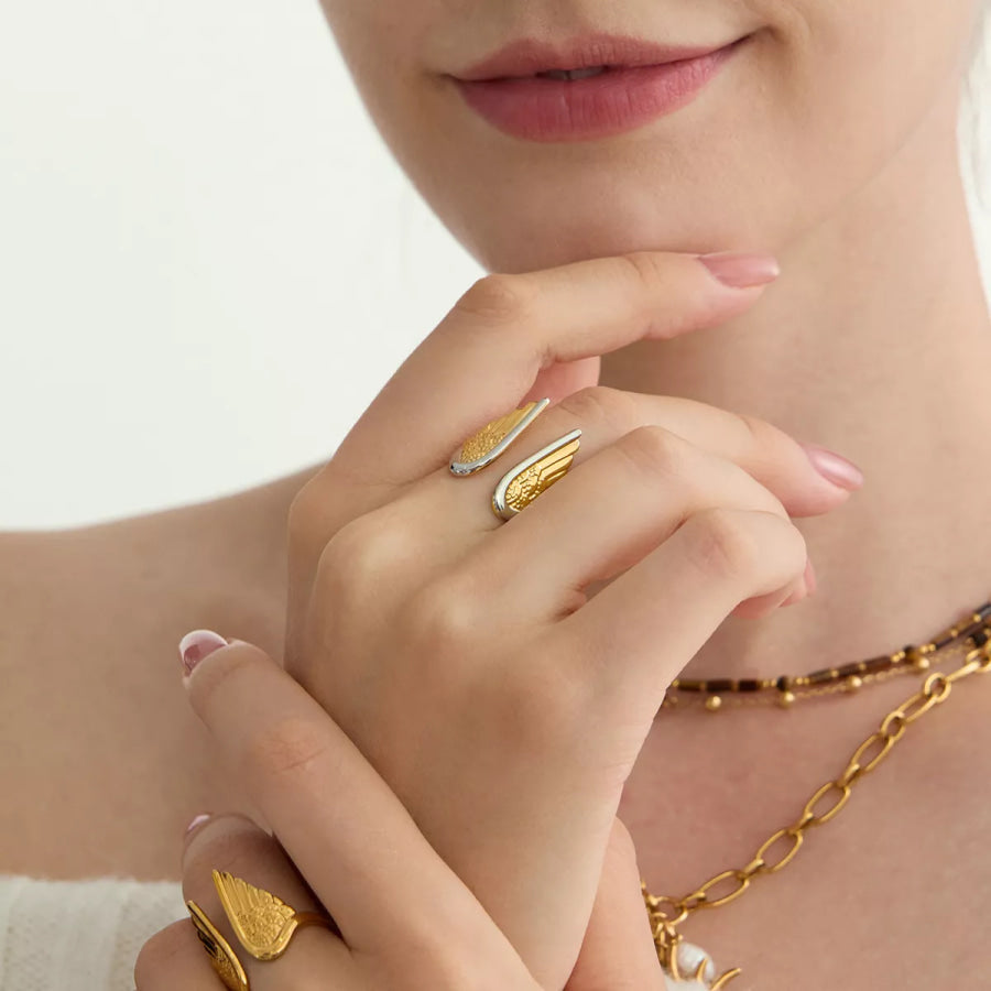 18K Gold-Plated Open Wing Ring Apparel and Accessories