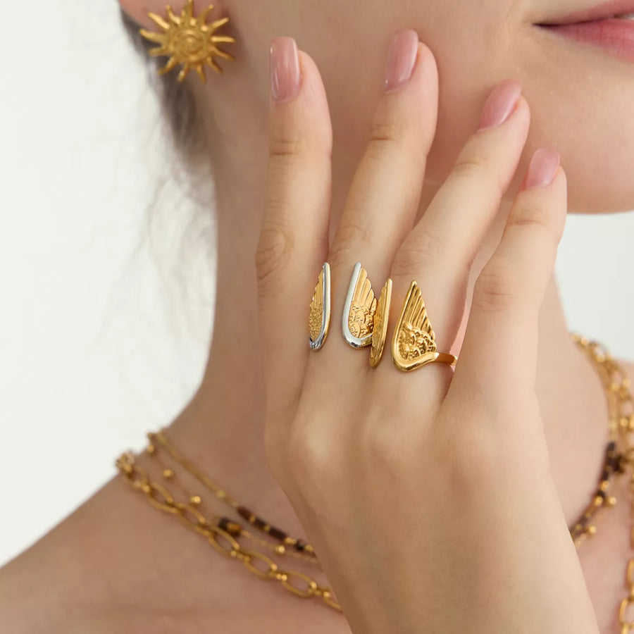 18K Gold-Plated Open Wing Ring Apparel and Accessories