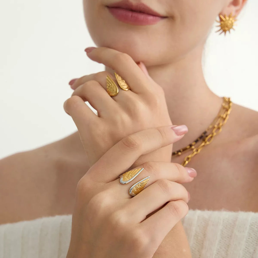 18K Gold-Plated Open Wing Ring Apparel and Accessories