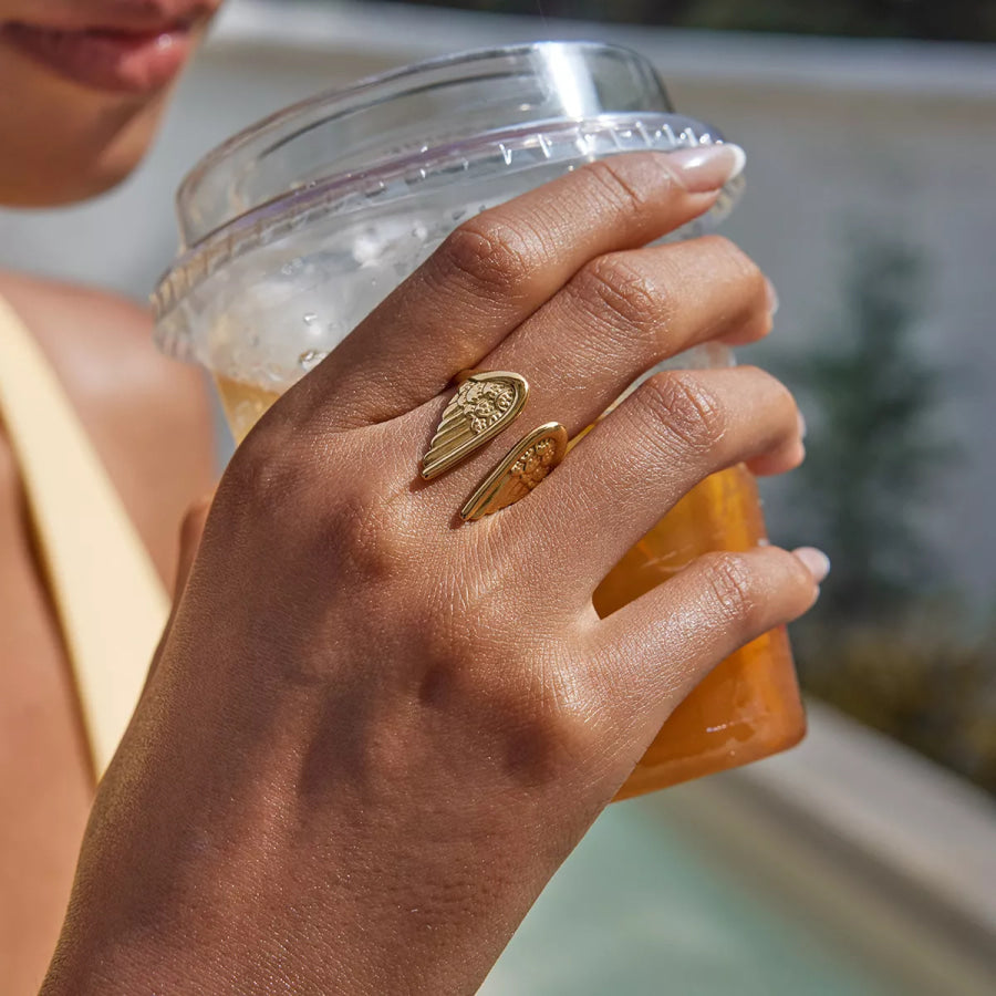18K Gold-Plated Open Wing Ring Gold / onesize Apparel and Accessories