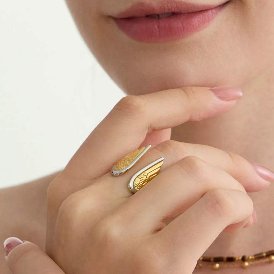 18K Gold-Plated Open Wing Ring Silver / onesize Apparel and Accessories