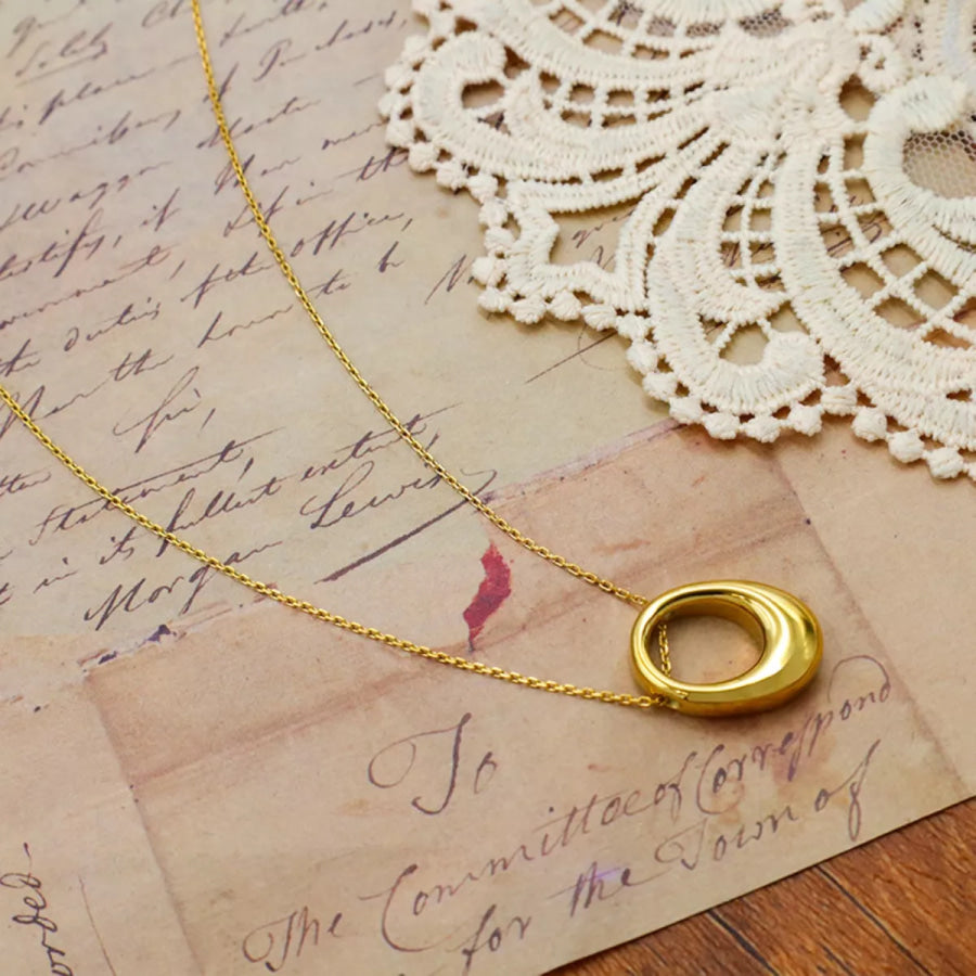 18K Gold-Plated Oval Pendant Necklace Gold / One Size Apparel and Accessories