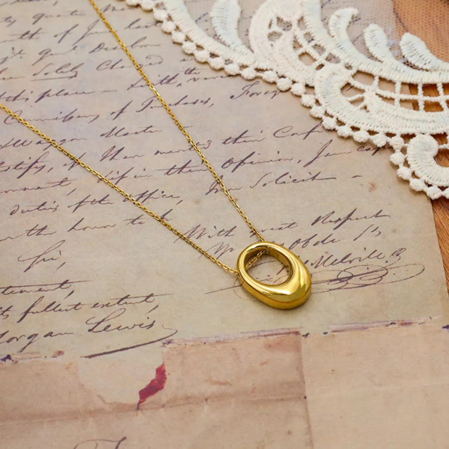 18K Gold-Plated Oval Pendant Necklace Gold / One Size Apparel and Accessories