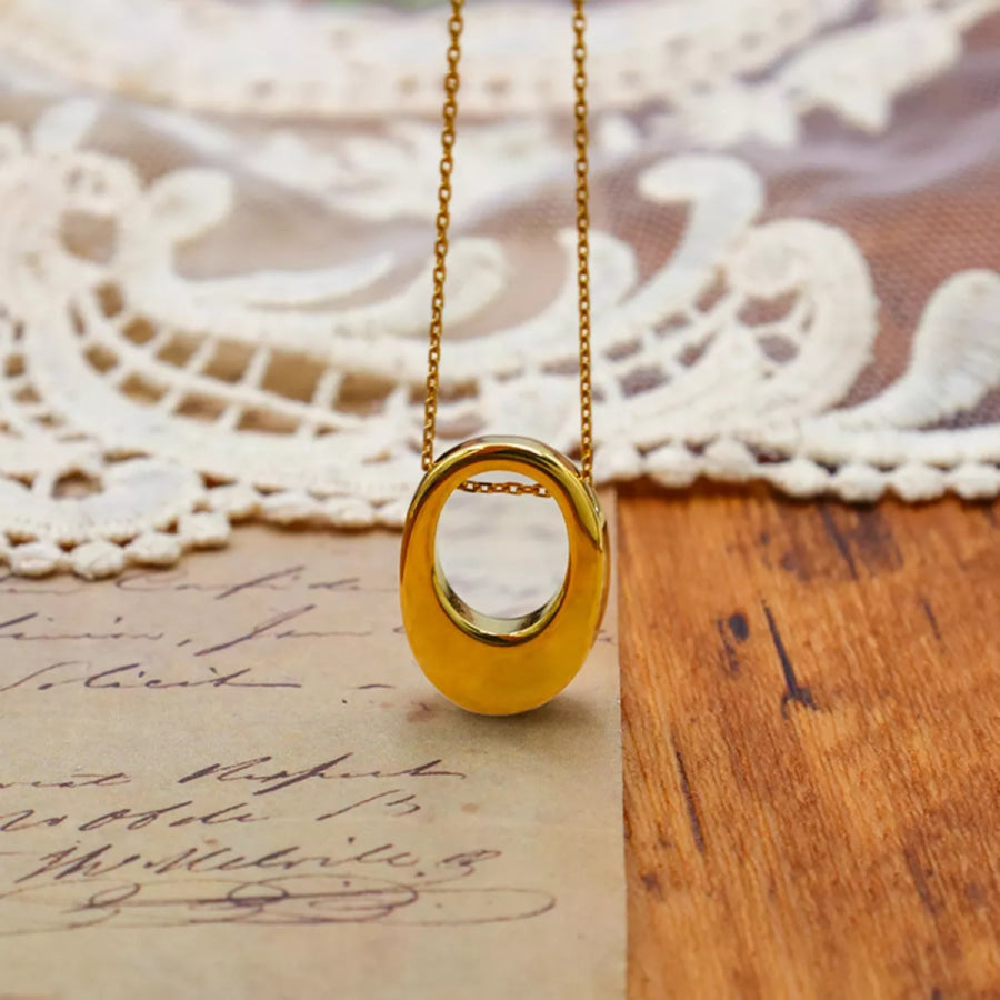 18K Gold-Plated Oval Pendant Necklace Gold / One Size Apparel and Accessories