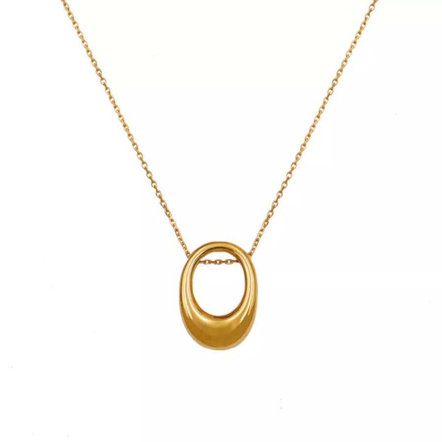 18K Gold-Plated Oval Pendant Necklace Gold / One Size Apparel and Accessories