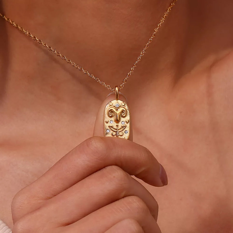 18K Gold-Plated Oval Zodiac Pendant Necklace Apparel and Accessories
