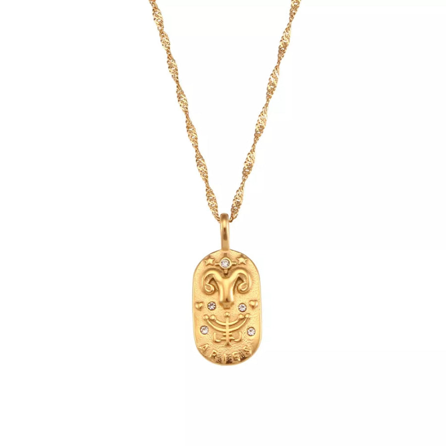 18K Gold-Plated Oval Zodiac Pendant Necklace Apparel and Accessories