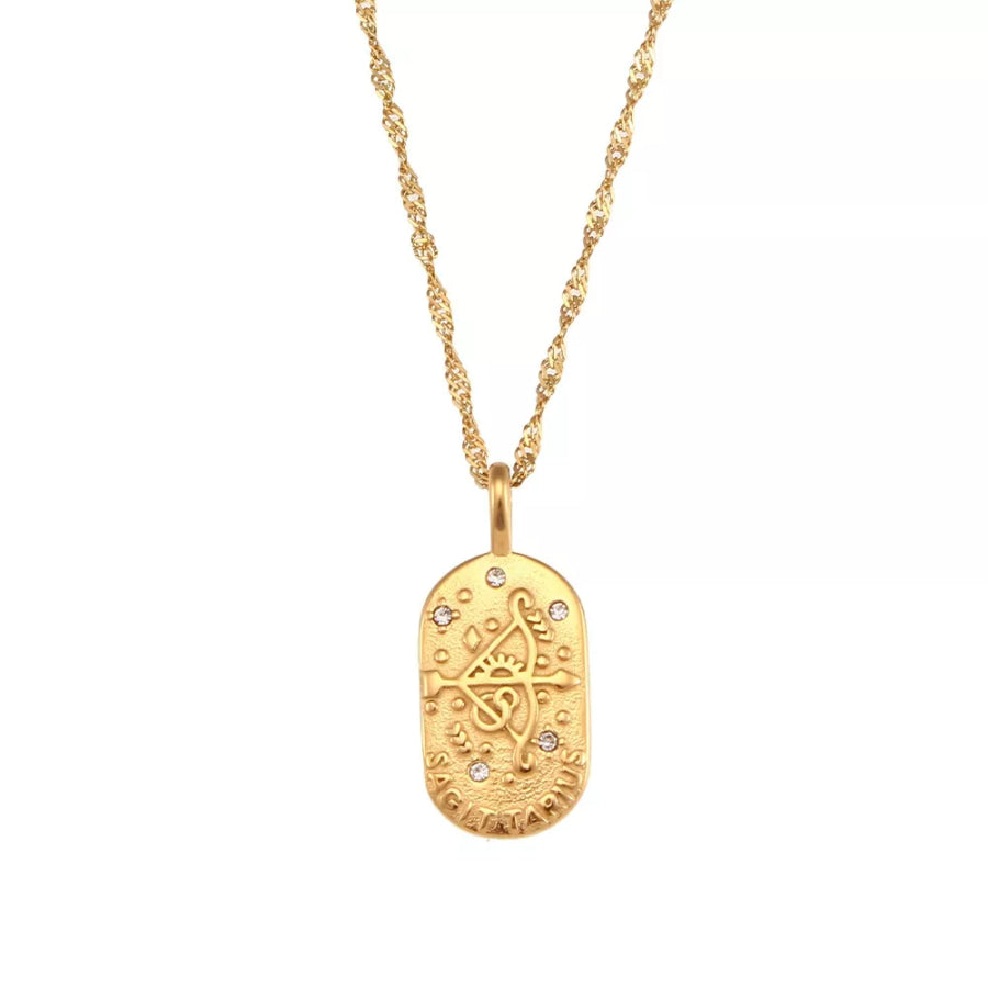 18K Gold-Plated Oval Zodiac Pendant Necklace Apparel and Accessories