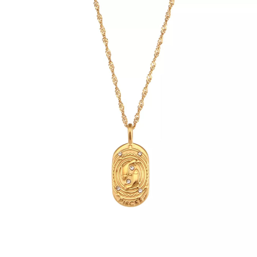 18K Gold-Plated Oval Zodiac Pendant Necklace Apparel and Accessories