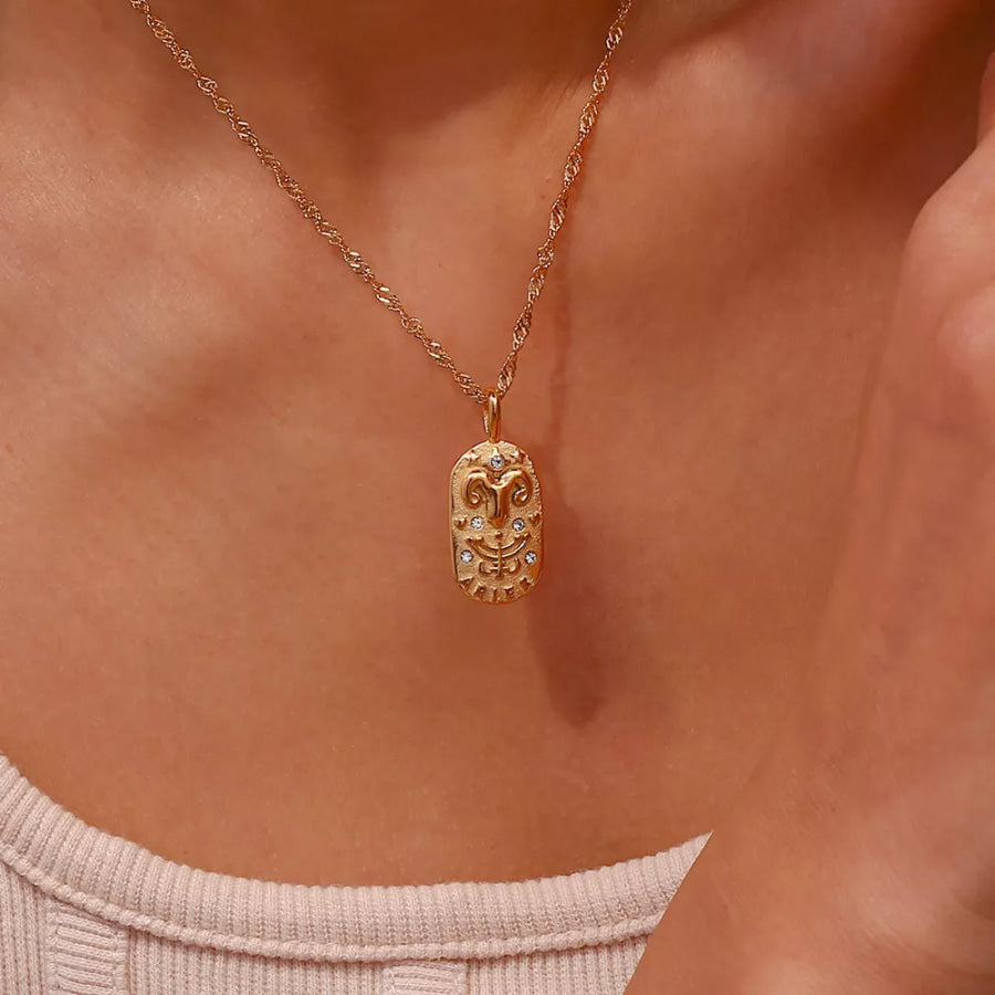 18K Gold-Plated Oval Zodiac Pendant Necklace Style B / onesize Apparel and Accessories
