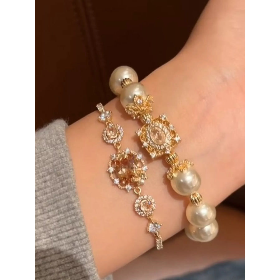 18K Gold-Plated Pearl Bracelet Gold / One Size Apparel and Accessories