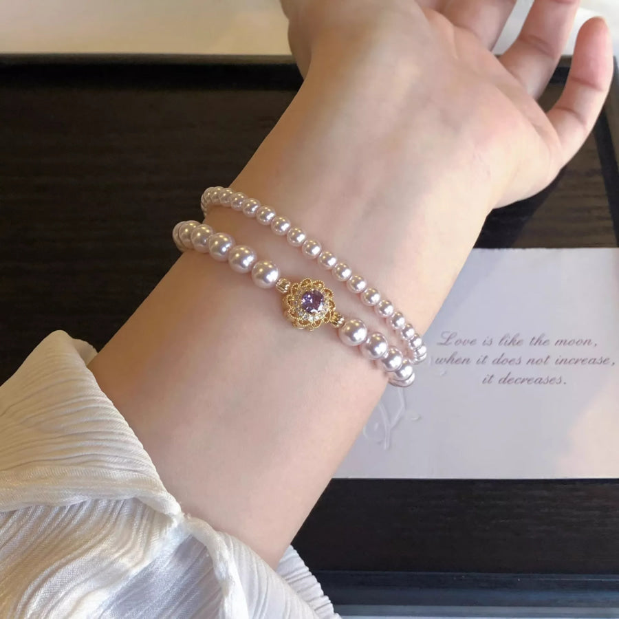 18K Gold-Plated Pearl Bracelet Gold / One Size Apparel and Accessories
