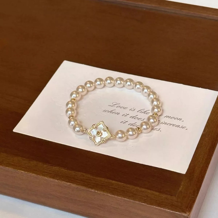 18K Gold-Plated Pearl Bracelet White / One Size Apparel and Accessories