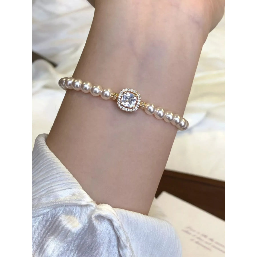 18K Gold-Plated Pearl Bracelet White / One Size Apparel and Accessories
