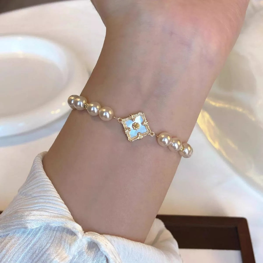 18K Gold-Plated Pearl Bracelet White / One Size Apparel and Accessories