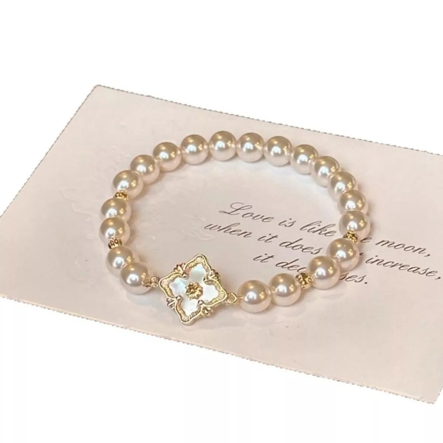18K Gold-Plated Pearl Bracelet White / One Size Apparel and Accessories