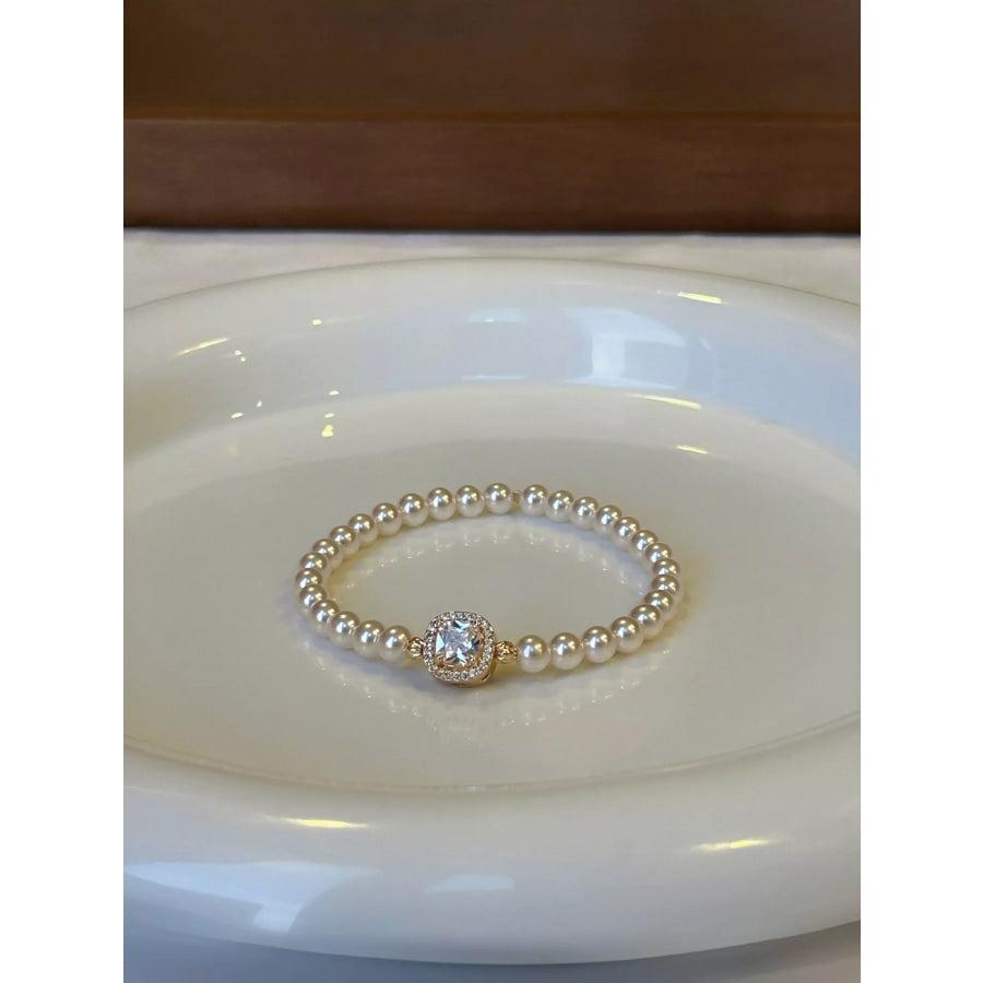 18K Gold-Plated Pearl Bracelet White / One Size Apparel and Accessories