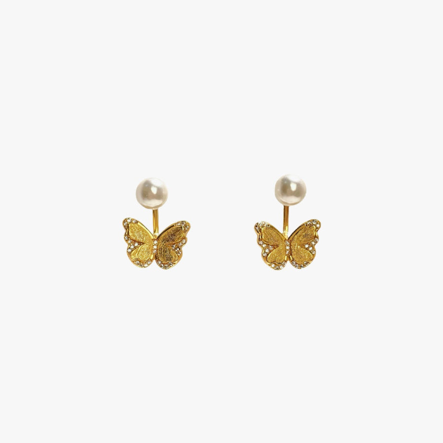 18K Gold-Plated Pearl Butterfly Earrings Gold / One Size Apparel and Accessories