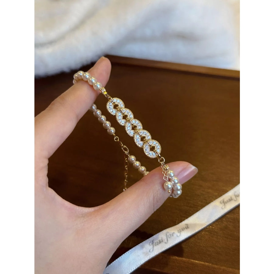 18K Gold-Plated Pearl Coin Bracelet Gold / One Size Apparel and Accessories