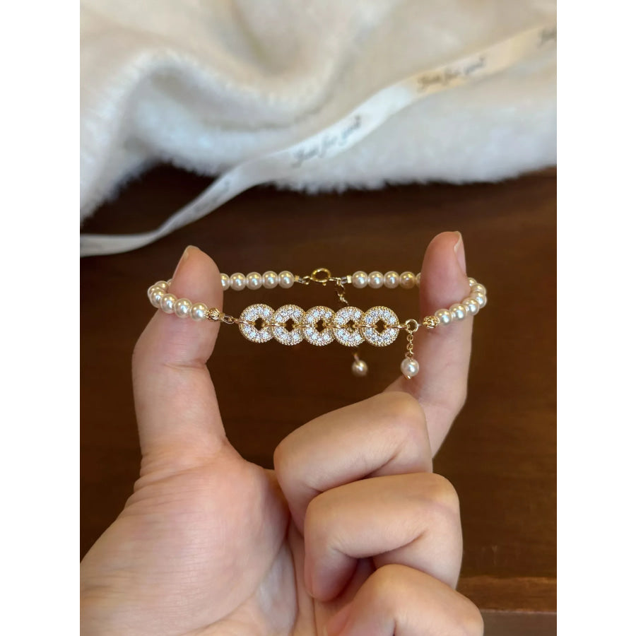 18K Gold-Plated Pearl Coin Bracelet Gold / One Size Apparel and Accessories