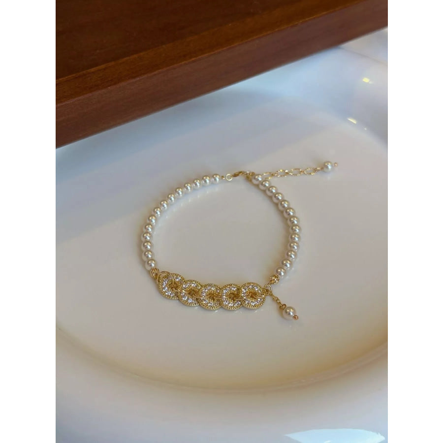 18K Gold-Plated Pearl Coin Bracelet Gold / One Size Apparel and Accessories