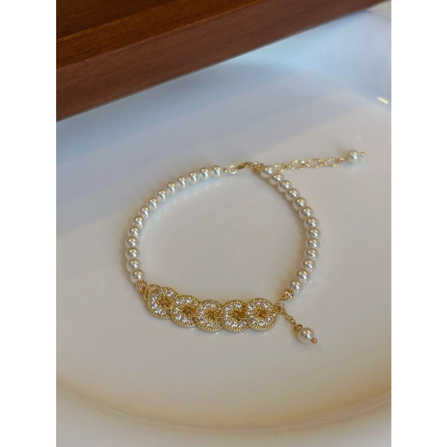 18K Gold-Plated Pearl Coin Bracelet Gold / One Size Apparel and Accessories