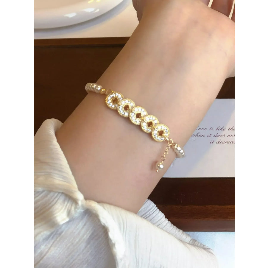 18K Gold-Plated Pearl Coin Bracelet Gold / One Size Apparel and Accessories