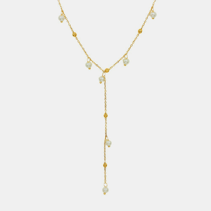 18K Gold - Plated Pearl Drop Necklace Gold / One Size Apparel and Accessories