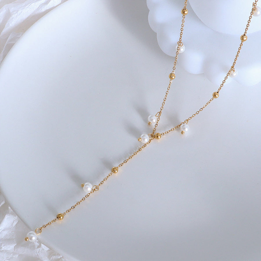 18K Gold - Plated Pearl Drop Necklace Gold / One Size Apparel and Accessories