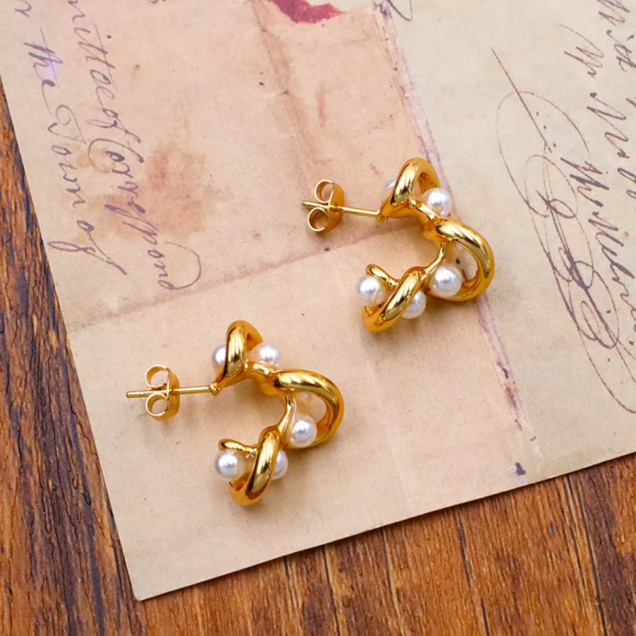 18K Gold-Plated Pearl Earrings Gold / One Size Apparel and Accessories