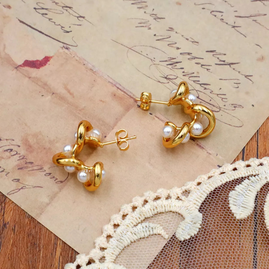 18K Gold-Plated Pearl Earrings Gold / One Size Apparel and Accessories