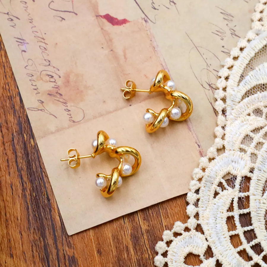 18K Gold-Plated Pearl Earrings Gold / One Size Apparel and Accessories