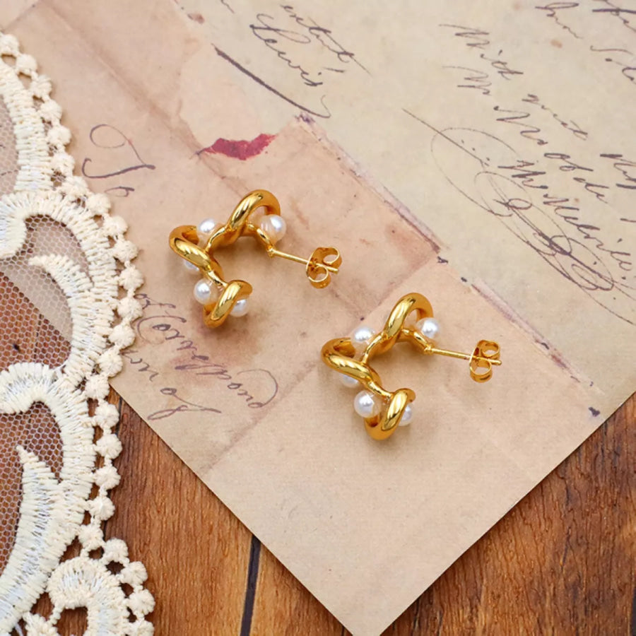 18K Gold-Plated Pearl Earrings Gold / One Size Apparel and Accessories